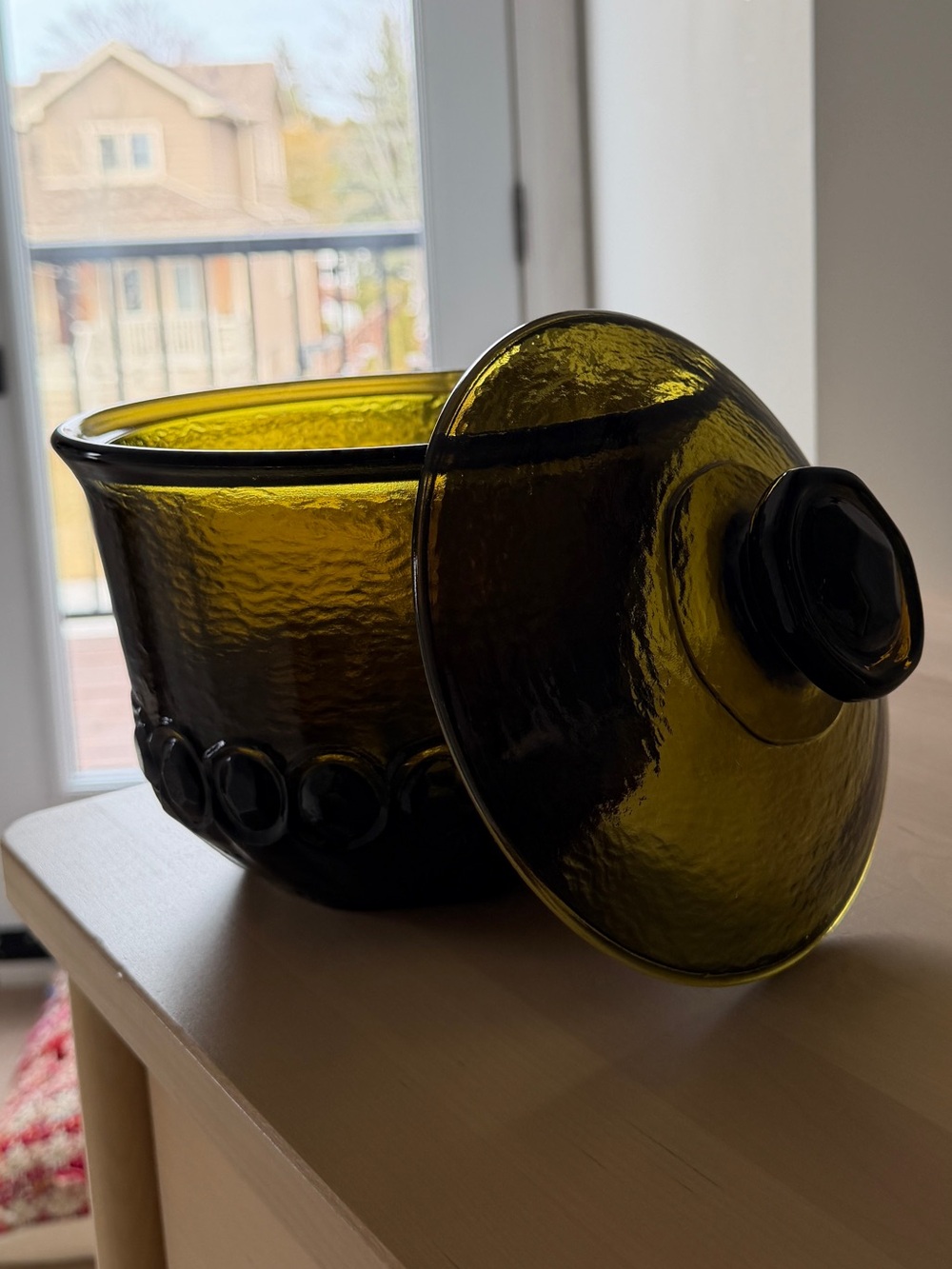 Vintage Tiffin Franciscan Madeira olive green glass cookie jar or ice bucket